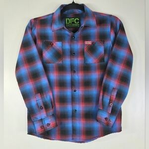 RARE DIXXON FLANNEL CO. YOUTH DIVISION PLAID SNAP FRONT SHIRT.